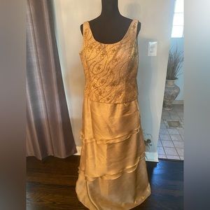 Woman’s Plus Size  La Femme Paris Gold Beaded ,Ruffle  Long Evening Gown -Sz 18